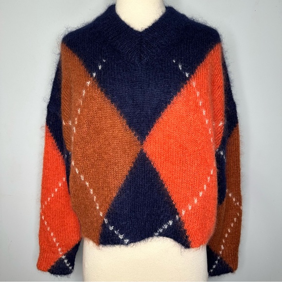 COS Women’s Navy Cropped Mohair Argyle Pullover Sweater Size S - Picture 4 of 12